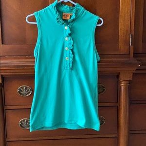 Tory Burch Sleeveless Ruffle Polo